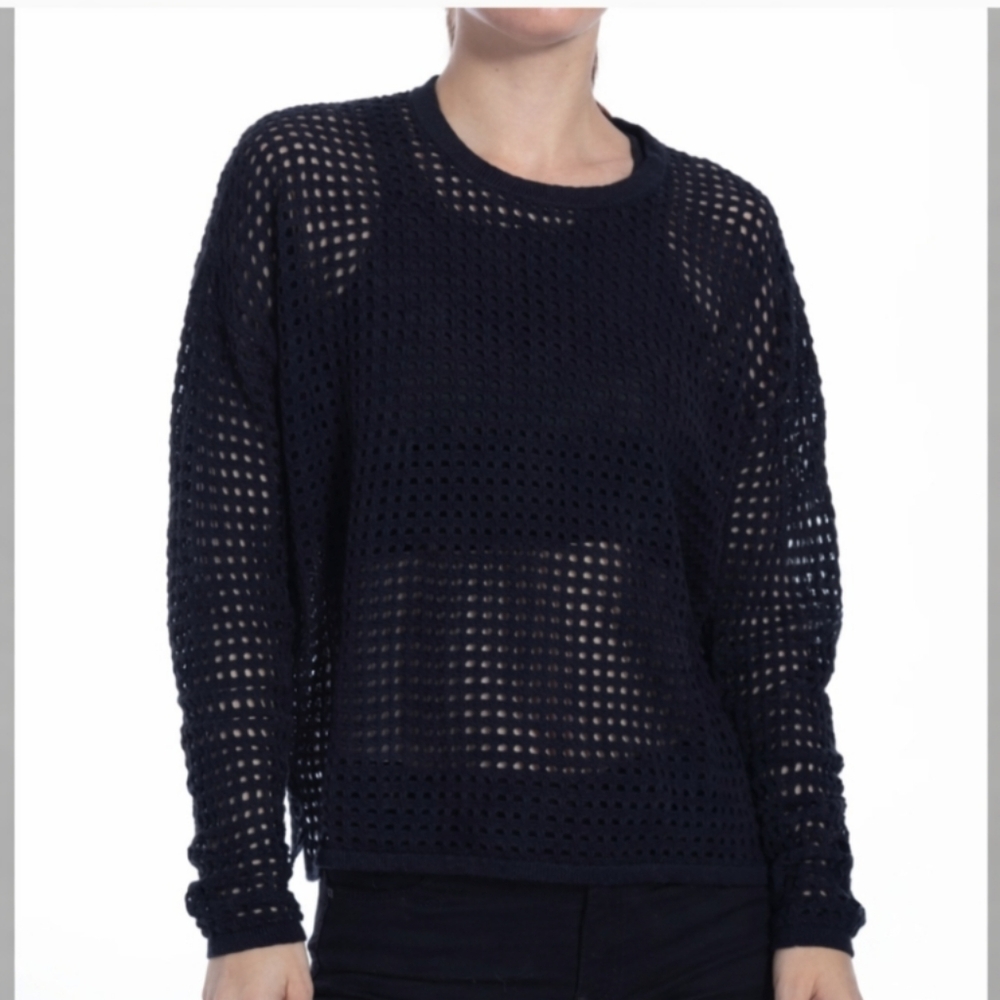 Minnie Rose Cashmere Cotton Open Stitch Sweater